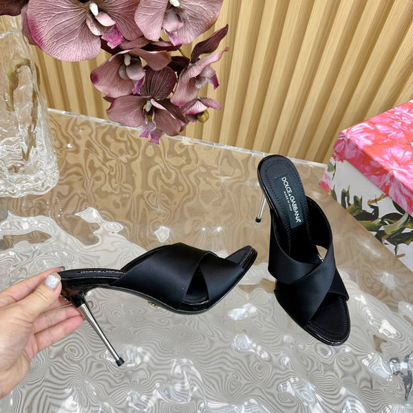 DC Keira Open-Toe Mules Black Silk & Sheepskin 926007