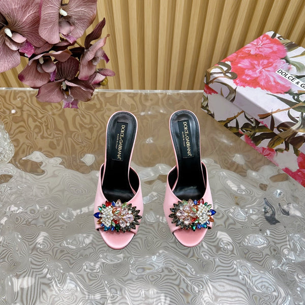 DC Rhinestone Buckle Mules Light Pink Silk & Sheepskin 926019