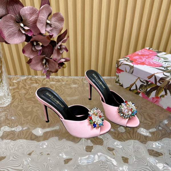 DC Rhinestone Buckle Mules Light Pink Silk & Sheepskin 926019
