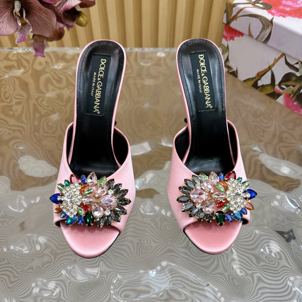 DC Rhinestone Buckle Mules Light Pink Silk & Sheepskin 926019