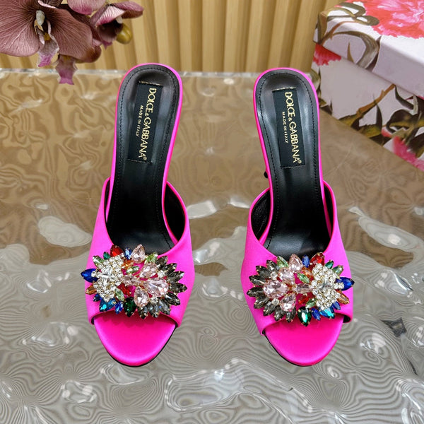 Mules boucle strass DC Soie & Mouton Fuchsia 926020