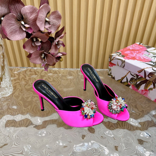 Mules boucle strass DC Soie & Mouton Fuchsia 926020