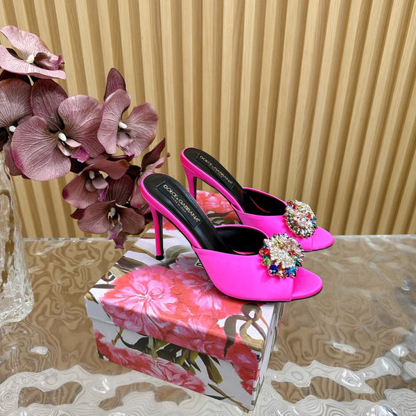 Mules boucle strass DC Soie & Mouton Fuchsia 926020