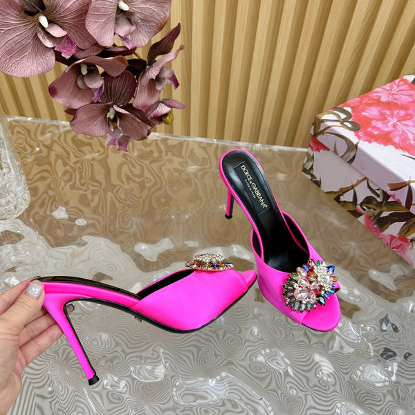 Mules boucle strass DC Soie & Mouton Fuchsia 926020