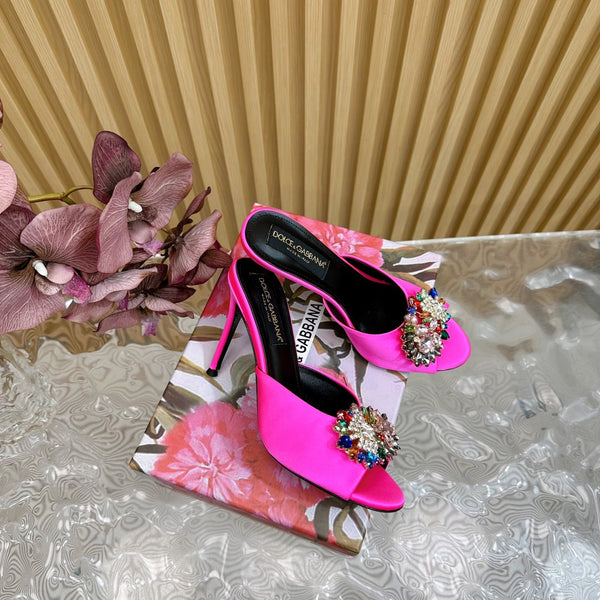 Mules boucle strass DC Soie & Mouton Fuchsia 926020