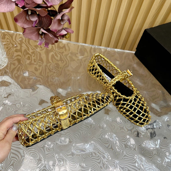 Ballerine Alaia in pelle di vacchetta intrecciata color oro 102288