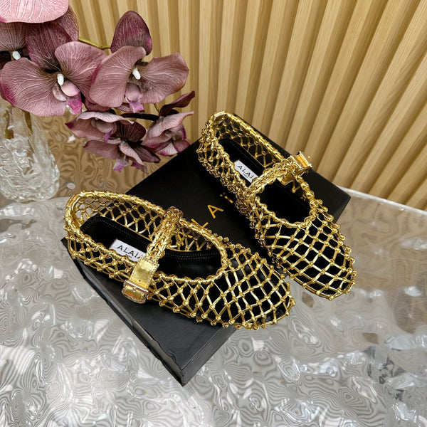 Ballerine Alaia in pelle di vacchetta intrecciata color oro 102288