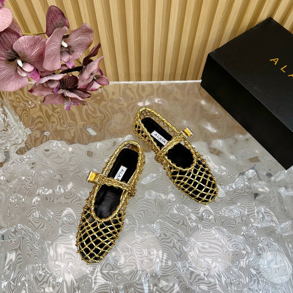 Ballerine Alaia in pelle di vacchetta intrecciata color oro 102288