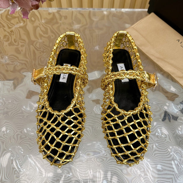 Ballerine Alaia in pelle di vacchetta intrecciata color oro 102288