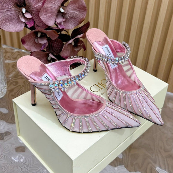 Jimmy Choo 105mm Studded High Heel Pumps Pink Cowhide