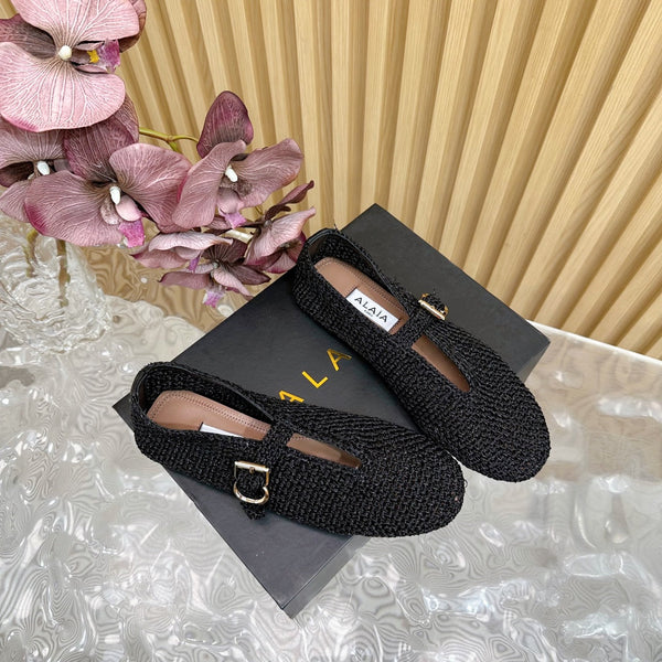 Ballerine Alaia in tessuto elasticizzato nero Sedge 102276
