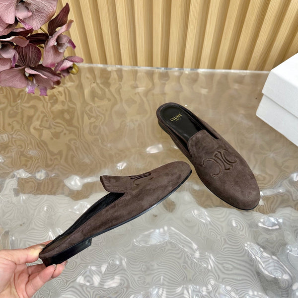 CELINE 25 Slippers Brown Velvet 285913
