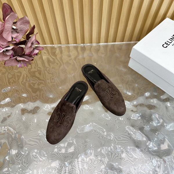 CELINE 25 Slippers Brown Velvet 285913