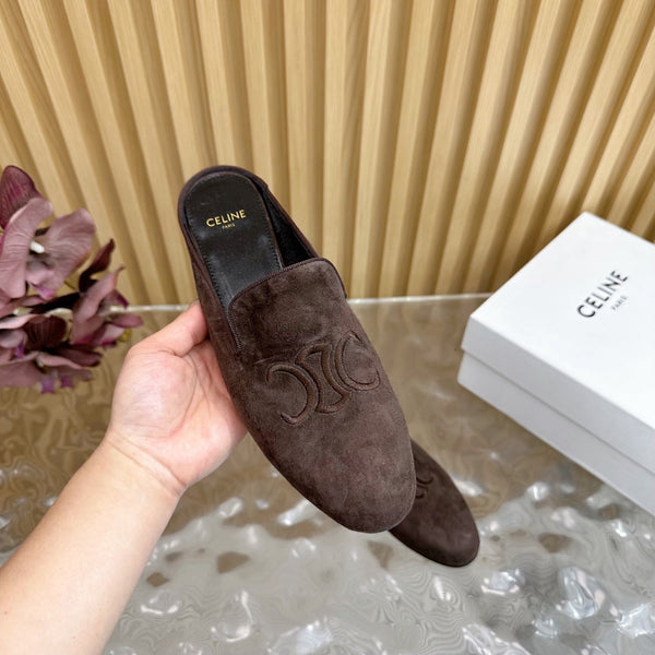 CELINE 25 Slippers Brown Velvet 285913
