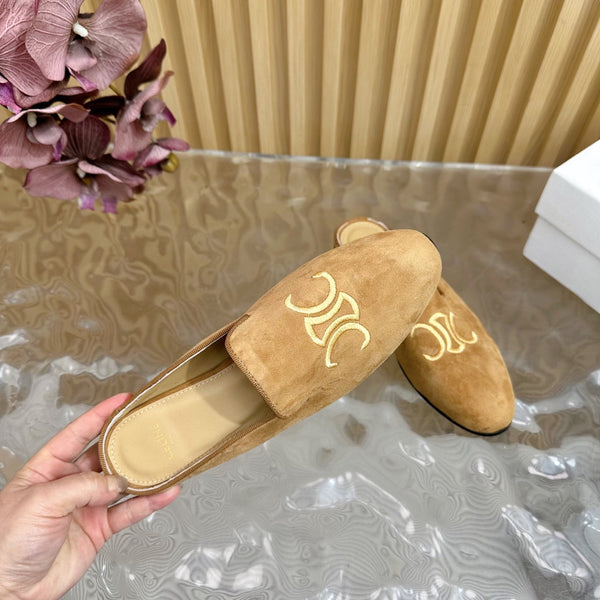 CELINE 25 Slippers Brown Suede 285916