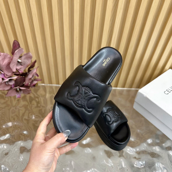 CELINE 25 Sline Sandal Black Sheepskin 285910
