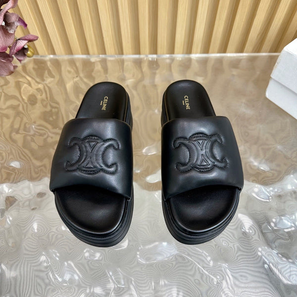 CELINE 25 Sline Sandal Black Sheepskin 285910