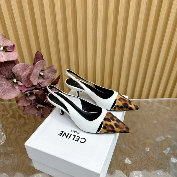 CL Judy Cap Toe Skingback 60mm In White Calfskin And Leopard Printed Hairy Calfskin 313781