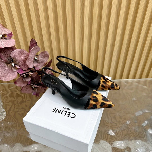 CL Judy Cap Toe Skingback 60mm In Black Calfskin And Leopard Printed Hairy Calfskin 313782