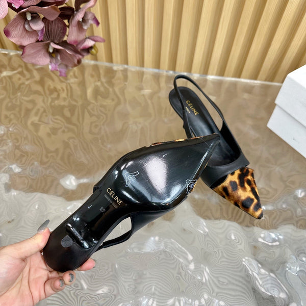 CL Judy Cap Toe Skingback 60mm In Black Calfskin And Leopard Printed Hairy Calfskin 313782