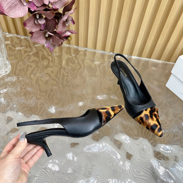 CL Judy Cap Toe Skingback 60mm In Black Calfskin And Leopard Printed Hairy Calfskin 313782