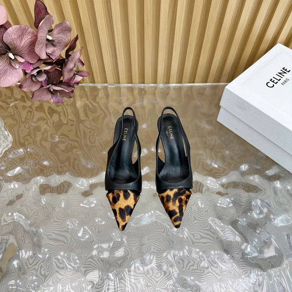 CL Judy Cap Toe Skingback 60mm In Black Calfskin And Leopard Printed Hairy Calfskin 313782