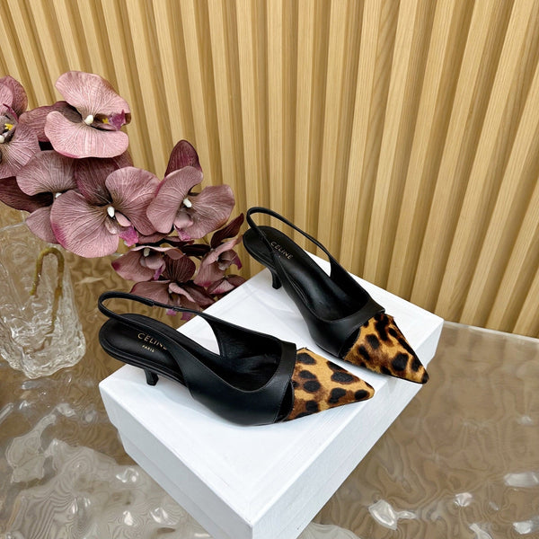 CL Judy Cap Toe Skingback 60mm In Black Calfskin And Leopard Printed Hairy Calfskin 313782