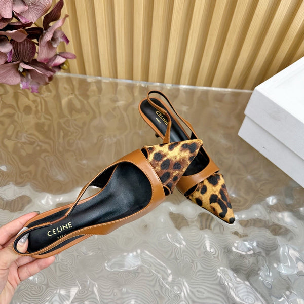 CL Judy Cap Toe Skingback 60mm In Tan Calfskin And Leopard Printed Hairy Calfskin 313783