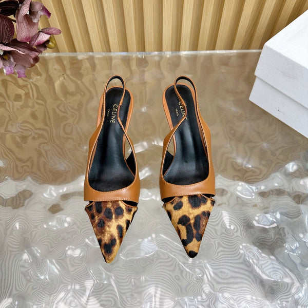 CL Judy Cap Toe Skingback 60mm In Tan Calfskin And Leopard Printed Hairy Calfskin 313783