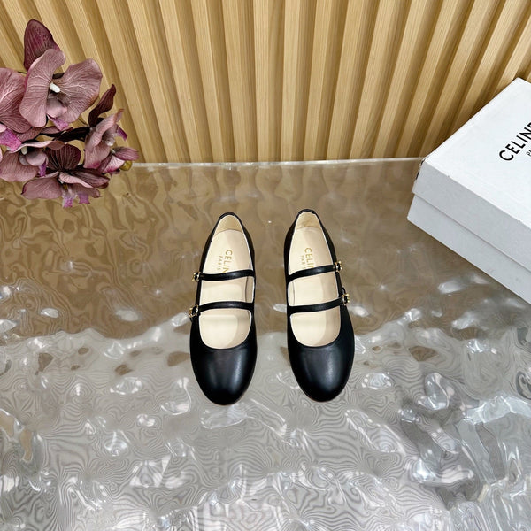 ACL Les Ballerines Double Strap Ballerina In Black Lambskin 313785