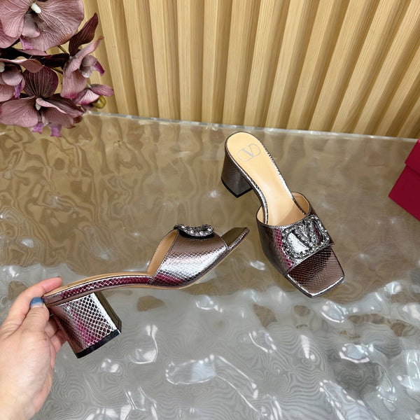 VT 25 Vlogo Mule Pink Gold Snakeskin Leather