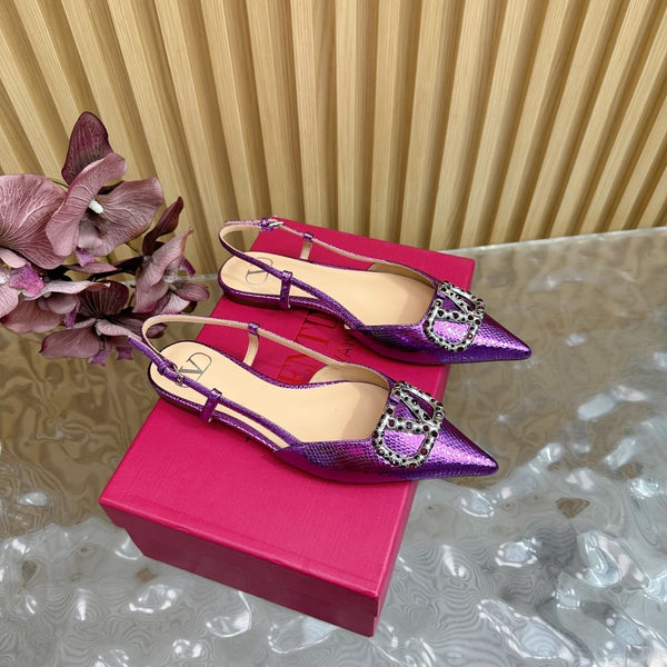 VT Slingback Flat Purple Snake-grain Leather
