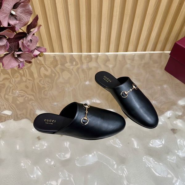 Gucci 25 Horsebit Mule Black Gold Cowhide 436323