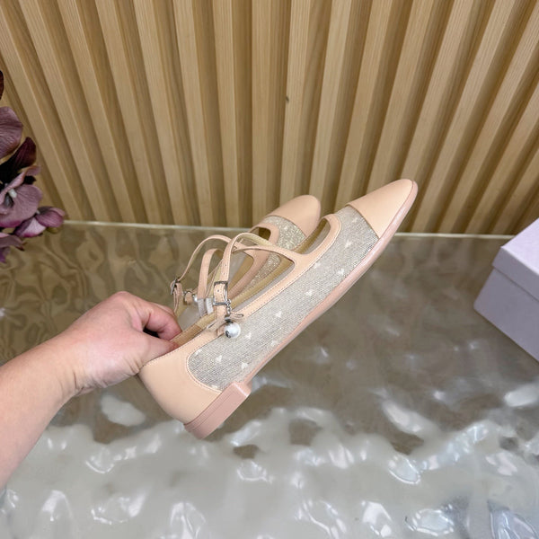 Jimmy Choo Mary Jane Flat Shoes Nude Mesh Leather 537764