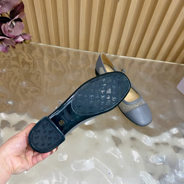 Jimmy Choo Mary Jane Flat Shoes Gray Mesh Leather 537765