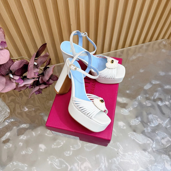 Sandale Valentino Royal 11,5cm en cuir blanc et bleu 702273