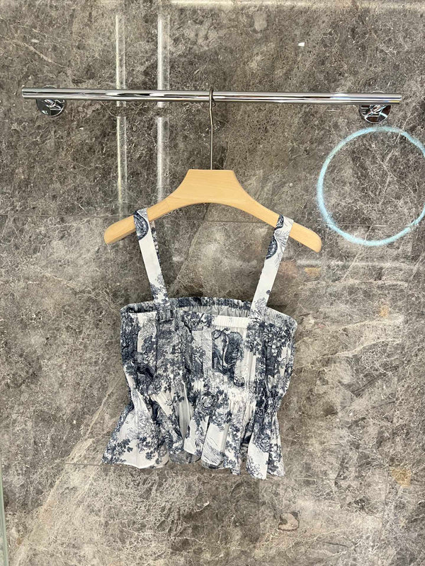 CD 25 Ruched Cami Top Blue mix White Cotton