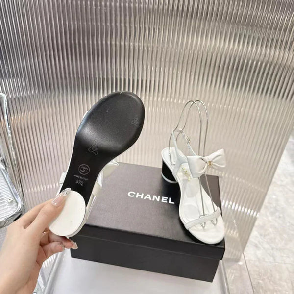 CC 2026 Bow-Accented Sandals Block Heel 55mm Sheepskin Leather 791153