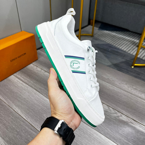 LV TRAINER WHITE AND GREEN CALFSKIN