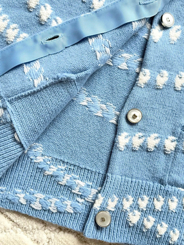 Chanel 25P Cardigan Light Blue Mix White Cashmere 237300