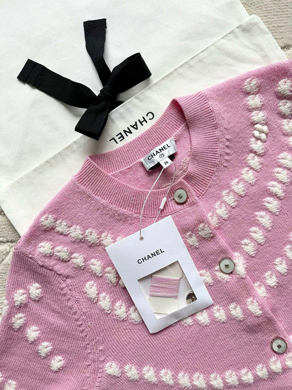 Chanel 25P Cardigan Pink Mix White Cashmere 237302