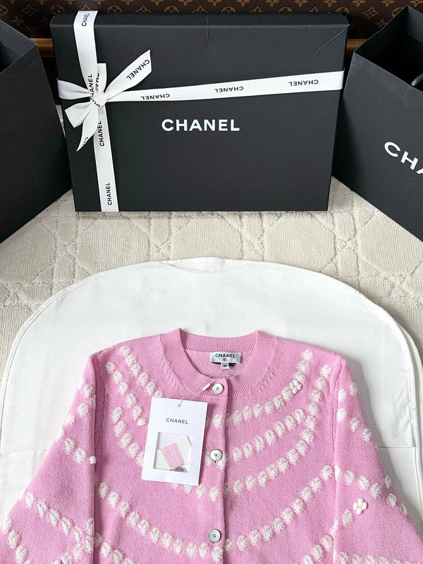 Chanel 25P Cardigan Pink Mix White Cashmere 237302