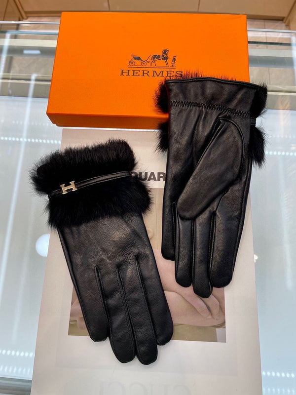 GLOVES WITH H LETTER IN BLACK SHEEPSKIN AND LAMB FUR 409344
