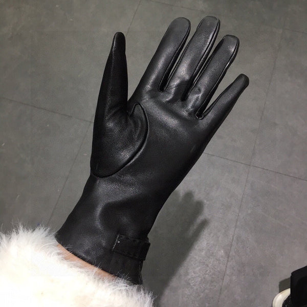 GLOVES WITH LOCK HARDWARE IN BLACK LAMBSKIN 410802