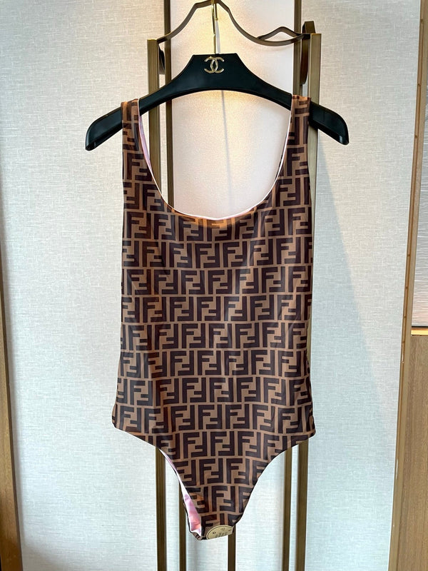 Maillot de bain une pièce réversible Fendi Coton noir et marron 180521