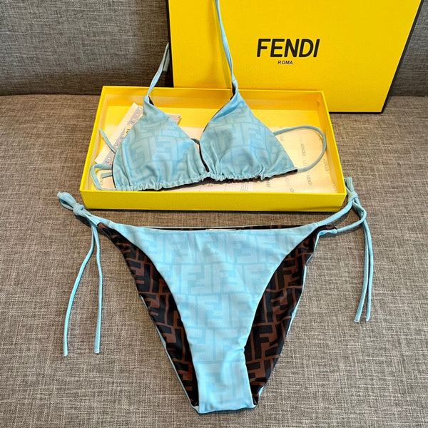Fendi Swimsuits Blue Beige Cotton 180524