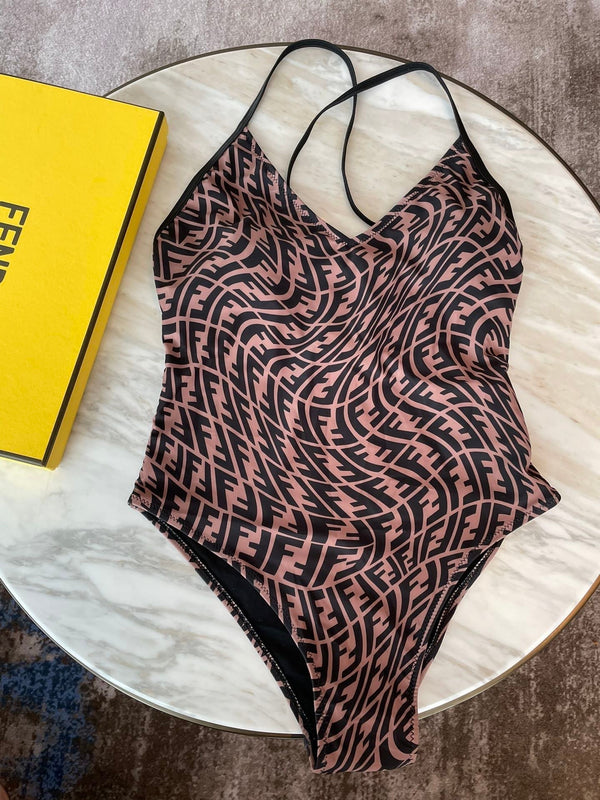 Fendi Swimsuits Black Beige Cotton 180525