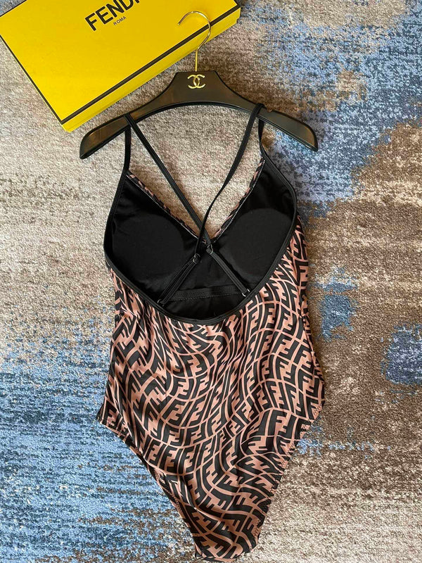 Fendi Swimsuits Black Beige Cotton 180525