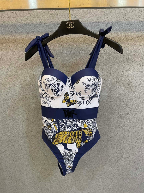 CD Swimsuits White Navy Blue Cotton 180527