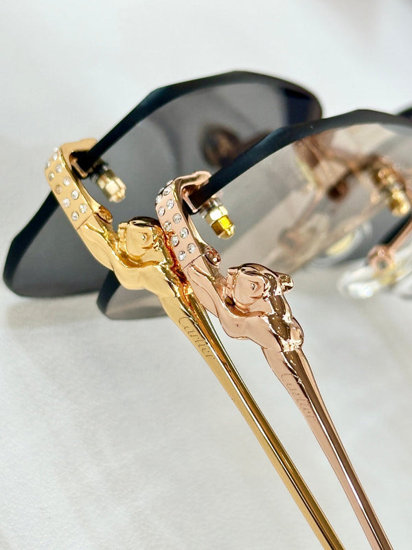 PANTHÈRE RIMLESS RECTANGULAR FRAME SUNGLASSES CT0687S IN METAL